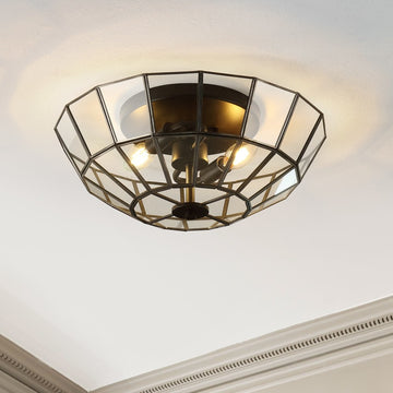 Theo 15.5" Farmhouse Rustic Iron/Glass LED Semi Flush Mount - JONATHAN Y